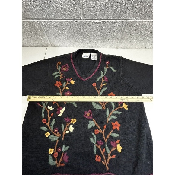 Vintage Bobbie Brooks Floral Embroidered Sweater Felted Black Lg Cottagecore E2‎ - Picture 12 of 14